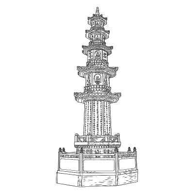 亚洲古典园林装饰的宗教中国文化和精神建筑。传统的禅宗，和平的手绘décor。向量。