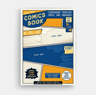 漫画书页面模板。经典故事板的艺术品。漫画杂志封面。矢量图形