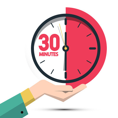 30 Thirty Minutes Clock in Hand