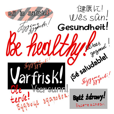 Letters Be healthy! Black red text in different la