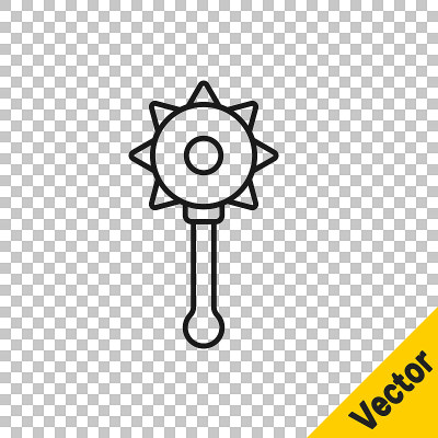 Black line Medieval chained mace ball icon isolate