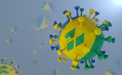 Covid-19病毒与圣文森特和格林纳丁斯旗的模式冠状病毒与圣文森特/文森特旗帜打印三角洲Lambd