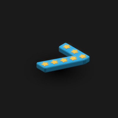 3D粗体字符'7'与星星，等距矢量插图