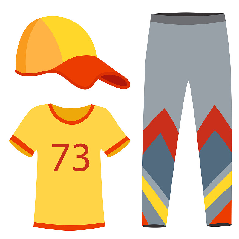 运动服装跑步衣服跑步装备运动锻炼矢量插图