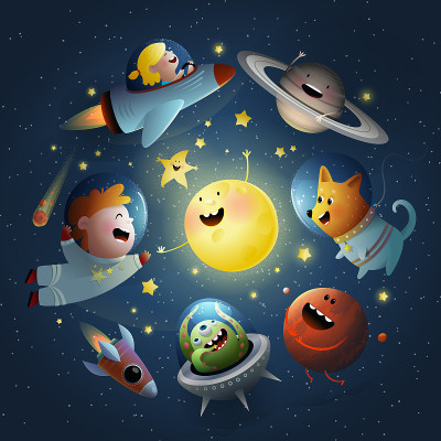 Space and Galaxy Kids Design with Dog Sun and Star
