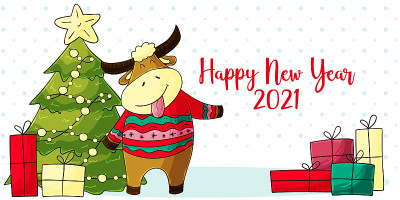 2021年新年快乐儿童插图。中国新年2021年是牛年