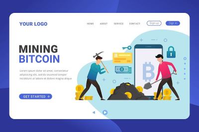 挖掘比特币设计概念矢量插图