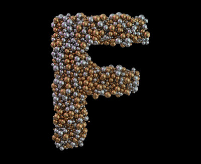 背景上的金色字母F。3 d