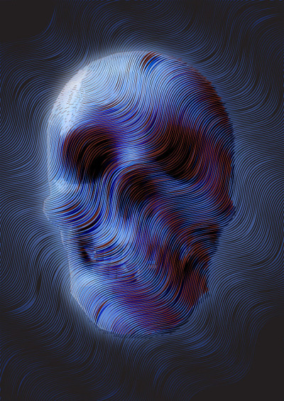 模糊的烟雾骷髅线艺术矢量插图