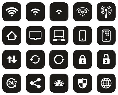 Wifi连接图标白色在黑色平面设计集大