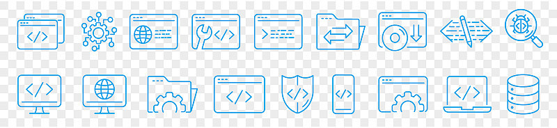 编程行图标集向量插图