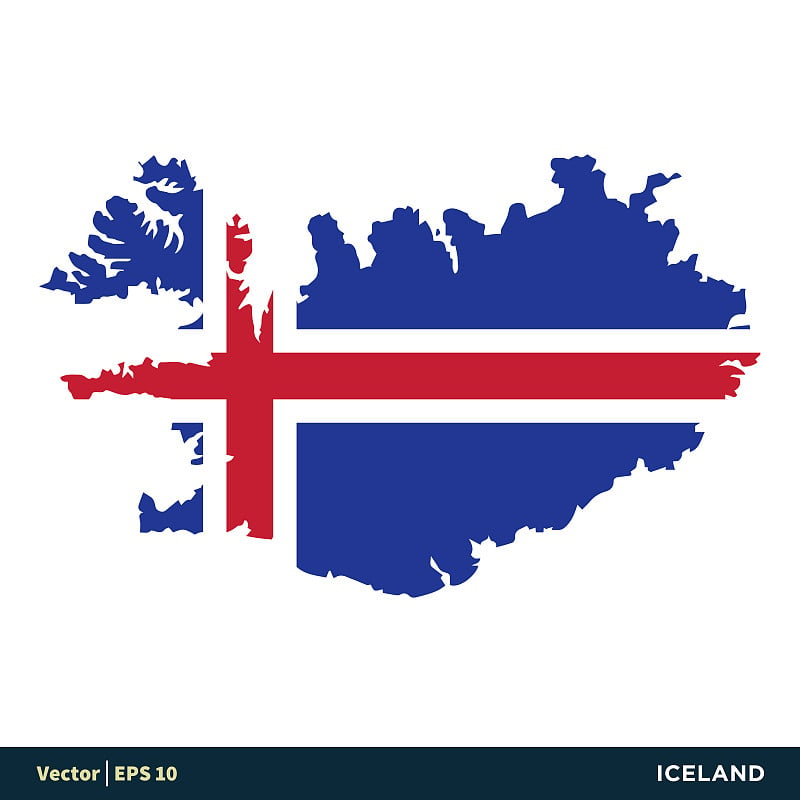 Iceland - Europe Countries Map and Flag Vector Ico