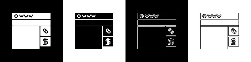 Set Buying drugs online icon isolated on black and