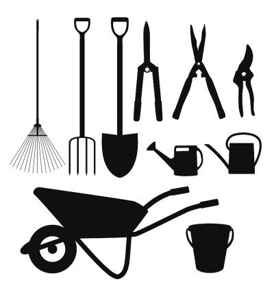花园工具，工具平面图标收集集。铲,巴克