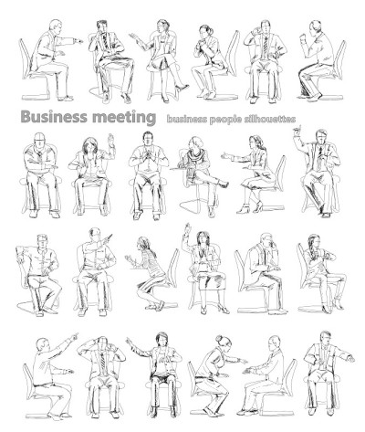 商务人士开会的剪影。草图