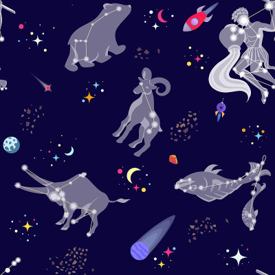 Seamless pattern with comstellations and stars. Ve