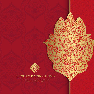 Red and gold luxury background. Indian pattern tem