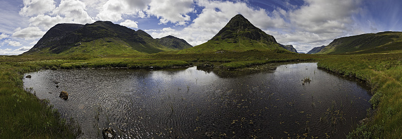 格伦Coe Buachaille Etive Mor山湖全景苏格兰