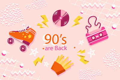 手绘怀旧的90年代背景矢量插图