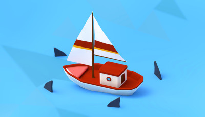 鲨鱼转身一个小板3D电脑图形插图