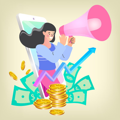 特别优惠价。人物听公告。广告、营销、促销的概念。矢量插图。