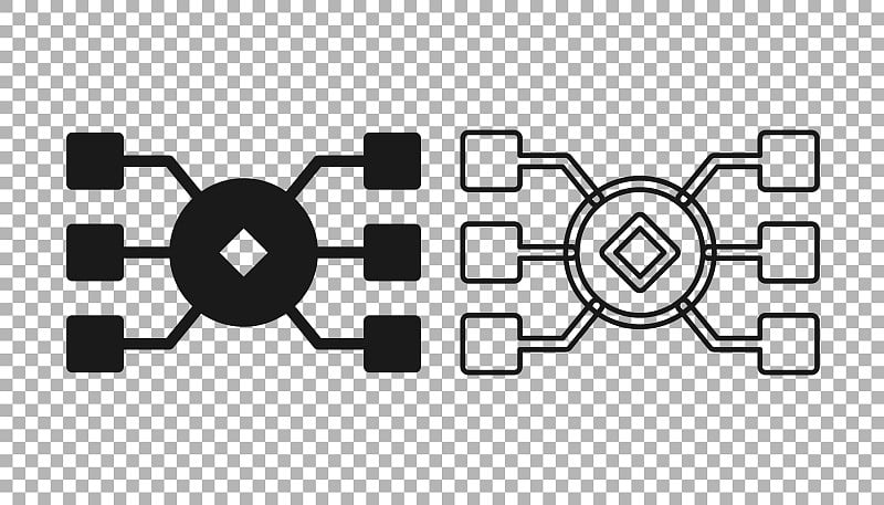 黑色神经网络图标隔离透明背景。人工智能AI。向量