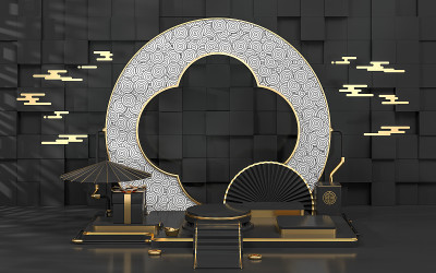 空橱窗舞台，中式风格，3d渲染。
