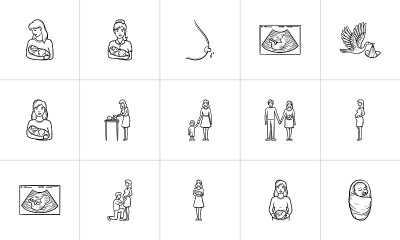 产妇手绘素描图标集
