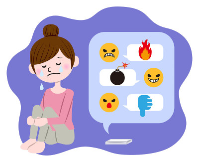 一个女人被网络欺凌和火刑伤害的插图