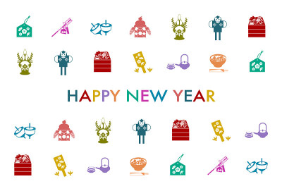 新年贺卡。日本文化图标插画。