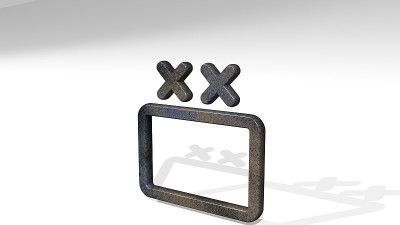 军队符号师从一个角度投射阴影。一个用金属材料制作的厚雕塑的3D渲染。插图和军事