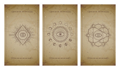 Vector set of three vintage backgrounds with geome