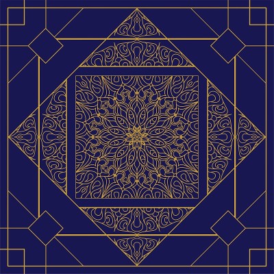 现代，深奥，几何，好玩，优雅，深蓝色和金色曼荼罗轮廓，线条艺术图案模板设计矢量插图