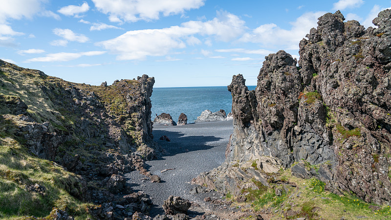 冰岛西部Snaefellsnes半岛Djupalonssandur海滩上的火山熔岩