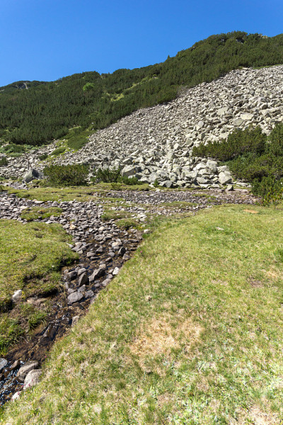保加利亚皮林山Valyavitsa河和Valyavishki chukar峰的夏季景观