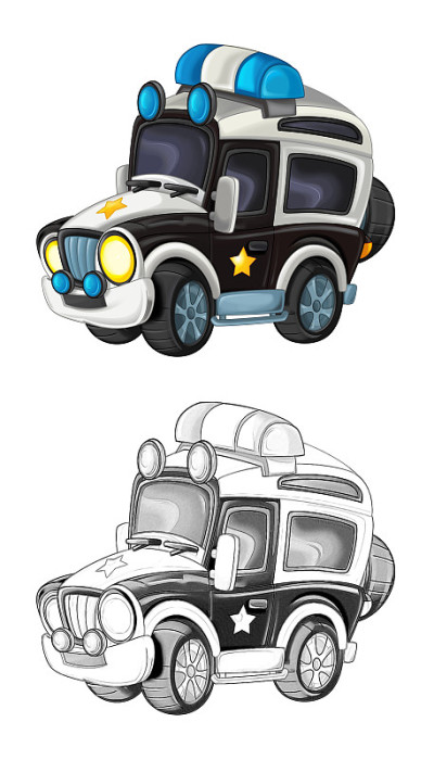 卡通素描场景与非公路警车-插图