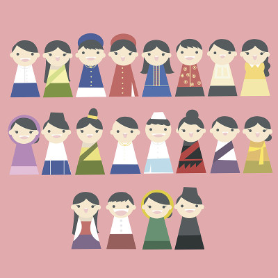 卡通亚洲人在钥匙孔。