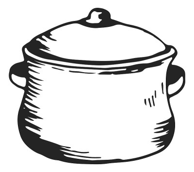 烹饪锅草图。厨房金属陶器在手绘风格