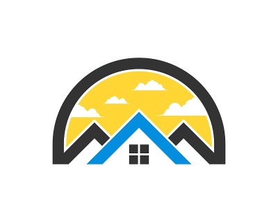 半圆的形状与房地产和夕阳后面
