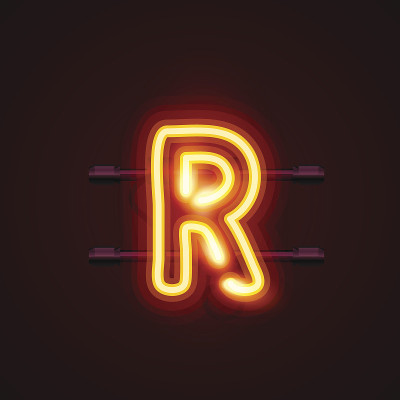 霓虹字体字母r，艺术设计板。