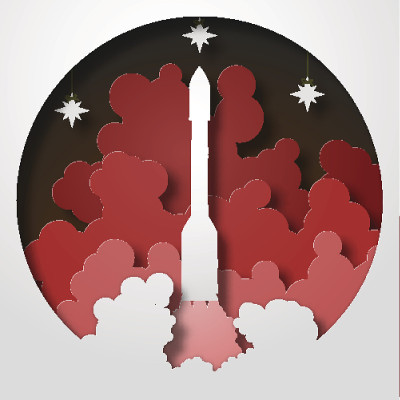 俄罗斯太空火箭启动。剪纸的风格。矢量图