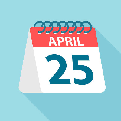 4月25日-日历图标。一个月的一天的矢量插图。日历模板