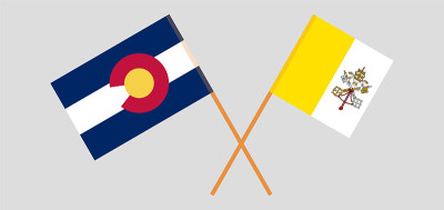 Crossed flags of The State of Colorado and Vatican