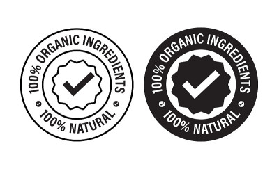 “100%有机成分，100%天然”矢量图标孤立在白色背景