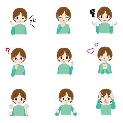 Illustration set of young women of various gesture