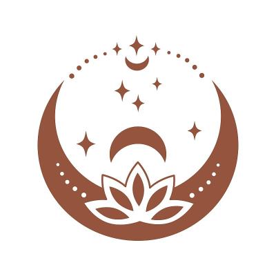 魔术波西米亚新月与莲花，圆，星孤立在白色的背景。