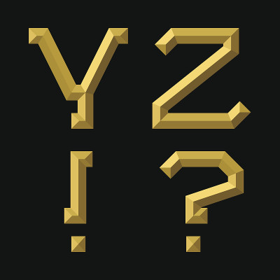Y, Z黄金切面字母，感叹号和问号。