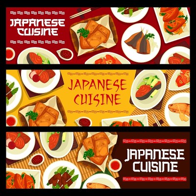 日本食物卡通向量横幅日本料理
