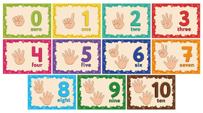 Kids Learning Numbers Flashcards. Finger counting.