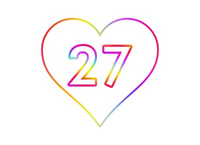 27号变成了白色的心与彩虹色的轮廓。